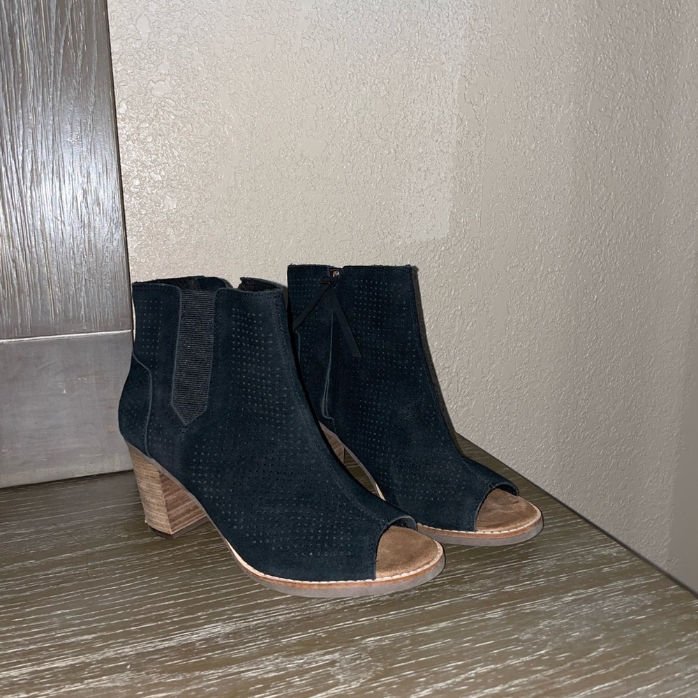 TOMS Black Peep Toe Suede Booties